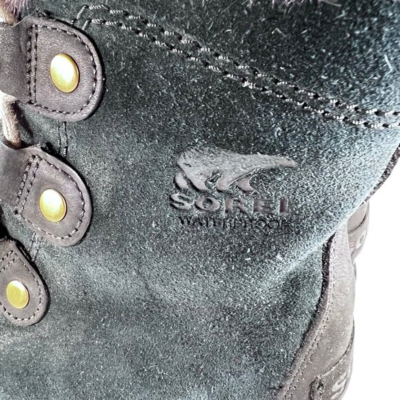 Sorel Explorer Joan Black Suede Womens 8 Waterproof Faux Fur Trimmed Boots - Picture 6 of 13